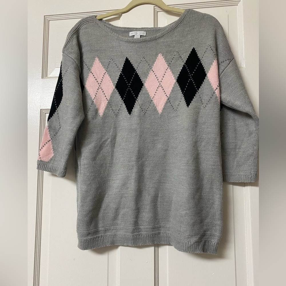 Gray argyle boatneck sweater